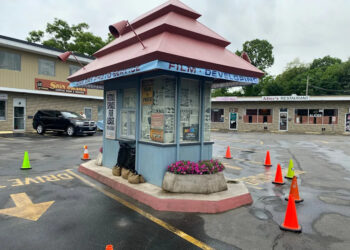 A movie crew built this replica of a late 20-century film-developing booth in the parking lot of Alice's Restaurant, West Shore Road, Warwick, as a set for the movie "Rubber Hut," set to start filming Monday, June 1. Photographed Sunday, May 31, 2026.