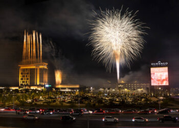 Fireworks erupt about the new Durango Casino on Tuesday, Dec. 5, 2023, in Las Vegas. Fourth of ...