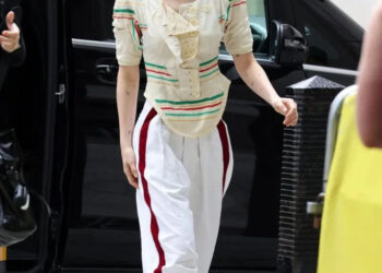 Gracie Abrams wears a vintage Balenciaga Spring/Summer 2003 top at BBC Radio 1 studios in London.