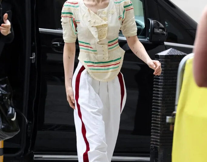 Gracie Abrams wears a vintage Balenciaga Spring/Summer 2003 top at BBC Radio 1 studios in London.
