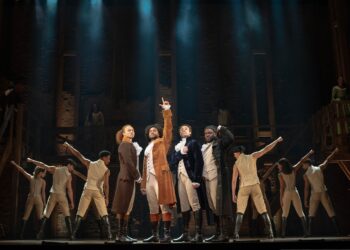 l-r) Nathan Haydel, Tyler Fauntleroy, Jared Howelton, Elvie Ellis, and Company - HAMILTON National Tour - (Courtesy:  Joan Marcus 2024)