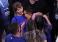 Taylor Swift and Mariska Hargitay react after Game Four of the 2026 NBA Finals.