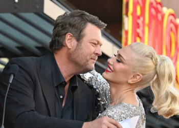Gwen Stefani and Blake Shelton during the former's Hollywood Walk of Fame ceremony