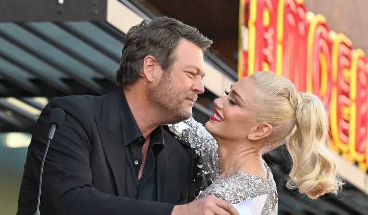 Gwen Stefani and Blake Shelton during the former's Hollywood Walk of Fame ceremony