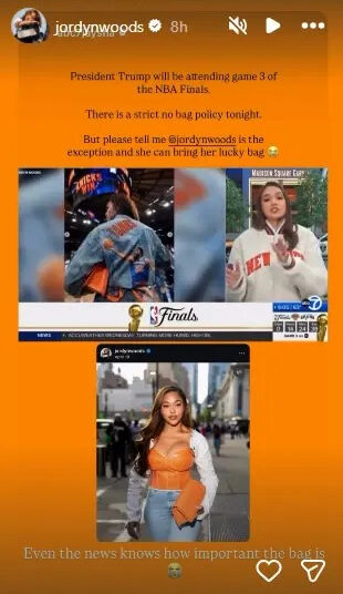Jordyn Woods Complains That She Can't Bring Her 'Lucky Bag' to Support Knicks Boo Karl-Anthony Towns