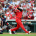 CINCINNATI, OHIO - MAY 30: JJ Bleday #22 of the Cincinnati Reds hits a two RBI home run in the second inning against the Atlanta Braves at Great American Ball Park on May 30, 2026 in Cincinnati, Ohio. (Photo by Andy Lyons/Getty Images)