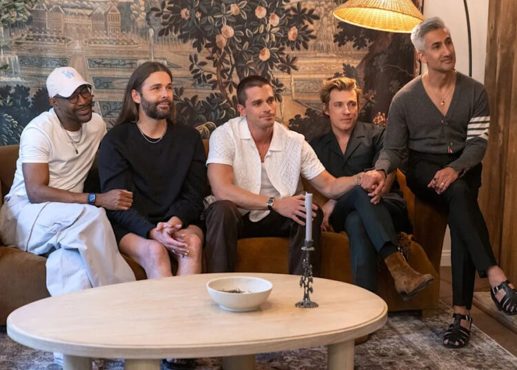 Karamo Brown with Jonathan Van Ness, Antoni Porowski, Jeremiah Brent, and Tan FranceCredit: Ilana Panich-Linsman/Netflix