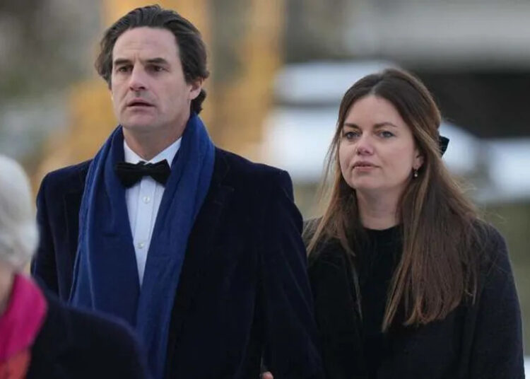Rupert Finch and Natasha Rufus Isaacs attend the wedding of Rose Farquhar to George Gemmell in 2022. By: James Whatling/MEGA