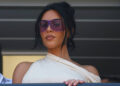 Kim Kardashian watches Lewis Hamilton claim 2nd place at the Monaco Grand Prix