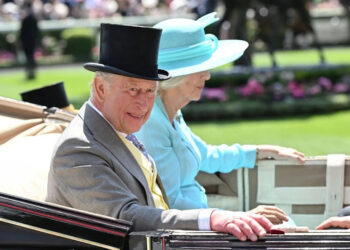 King Charles III smiles as he attends day four of Royal Ascot 2026 at Ascot Racecourse on June 19, 2026 in Ascot, England