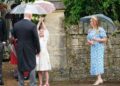 Mike Tindall with Mia and Lena Tindall at the wedding of Harriet Sperling to Peter Phillips at All Saints Church