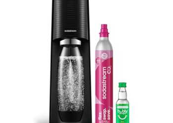 Sodastream Terra Sparkling Water Maker, Starter Kit, Cqc Co2 System, Includes 1 Quick Connect 60l Co2 Cylinder, 1 Dishwasher Safe Bpa Free Bottle, 1 Bubly Lime Drop, Make Your Own Pepsi, Black