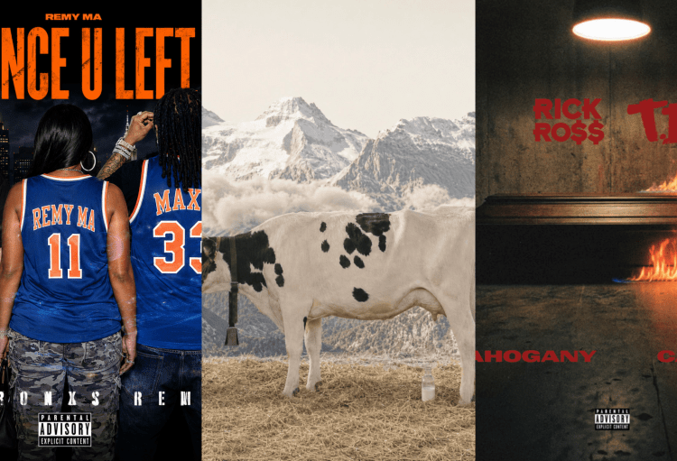 Split Image Of Album Covers For French Montana, Kanye West, Rick Ross
