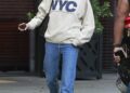 Hailey Bieber traded jeans and sneakers for the straight-leg denim trend and flip-flops