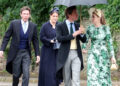Jack Brooksbank, Princess Eugenie of York, Edoardo Mapelli Mozzi and Princess Beatrice of York arrive for the Royal wedding of Peter Phillips and Harriet Sperling at All Saints' Church on June 6, 2026