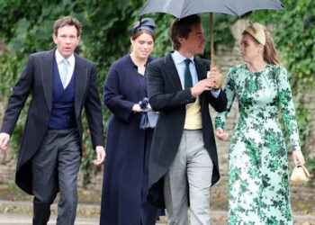 Jack Brooksbank, Princess Eugenie of York, Edoardo Mapelli Mozzi and Princess Beatrice of York arrive for the Royal wedding of Peter Phillips and Harriet Sperling at All Saints' Church on June 6, 2026