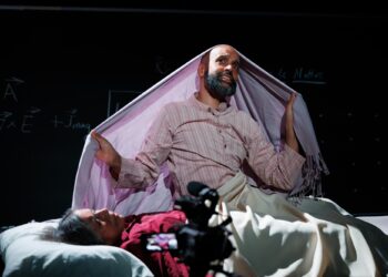 Shayok Misha Chowdhury, in rear, and Bulbul Chakraborty in "Rheology" at REDCAT.
