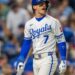 Kansas City Royals shortstop Bobby Witt Jr. walks off the field after striking out against the Boston Red Sox on Wednesday, May 20, 2026, at Kauffman Stadium.