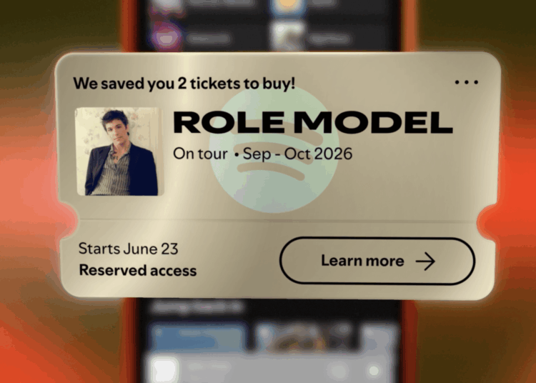 A screenshot of Spotify Reserved’s digital concert ticket reservation.