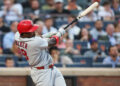 NEW YORK, NEW YORK - JUNE 09: Jordan Walker #18 of the St. Louis Cardinals hits an RBI double during the third inning of the game against the New York Mets at Citi Field on June 09, 2026 in New York City. (Photo by Dustin Satloff/Getty Images)