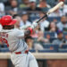 NEW YORK, NEW YORK - JUNE 09: Jordan Walker #18 of the St. Louis Cardinals hits an RBI double during the third inning of the game against the New York Mets at Citi Field on June 09, 2026 in New York City. (Photo by Dustin Satloff/Getty Images)