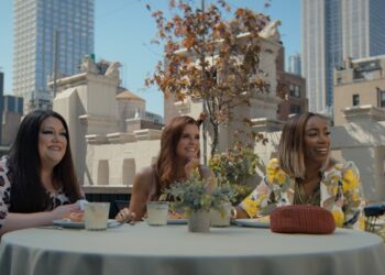 Brooke Elliott as Dana Sue Sullivan, JoAnna Garcia Swisher as Maddie Townsend and Heather Headley as Helen Decatur in "Sweet Magnolias."