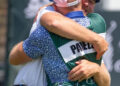 Joe Pavelski celebrates after winning the American Century Celebrity Championship golf tournament at Edgewood Tahoe Golf Course in Stateline, Nev., Sunday, July 13, 2025.