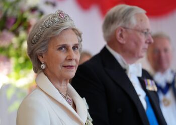 The Duke and Duchess of Gloucester attend a banquet in honor of the President of France at the Guildhall in London on July 9, 2025 (Lucy North/PA Images/Alamy)