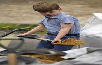 The sweet moment Prince Louis picked up a shovel for his first royal engagement
