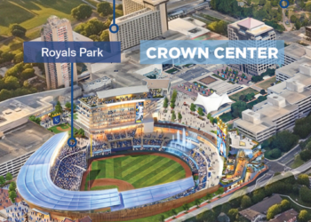 A zoomed-in look at the renderings the Royals shared in April depicting a future Crown Center stadium.
