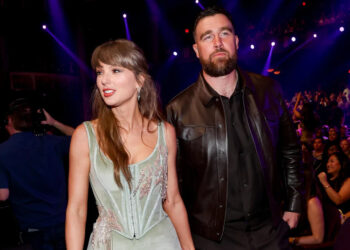 Taylor Swift and Travis Kelce at the 2026 iHeartRadio Music Awards held at Dolby Theatre on March 26, 2026 in Los Angeles, California.