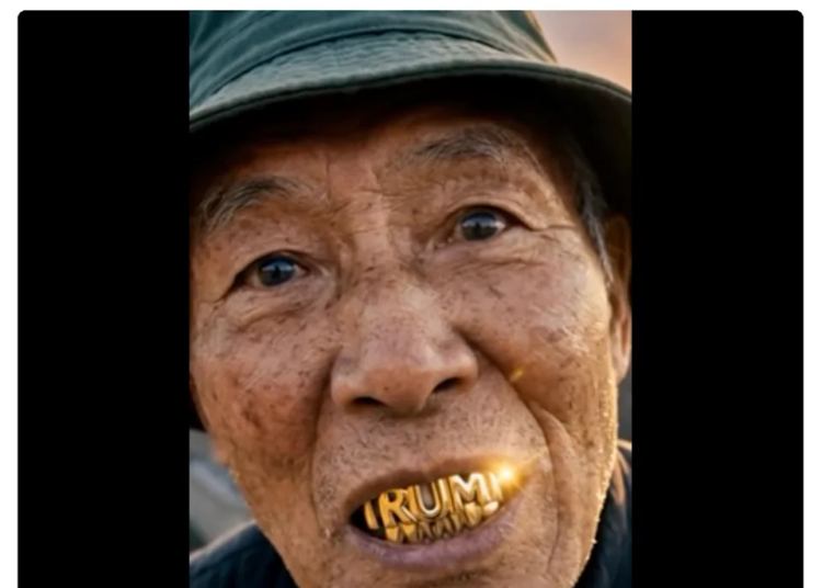 Another of the AI-generated still images President Trump shared on Truth Social on Saturday, showing a man with gold teeth spelling Trump.