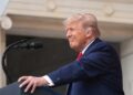 President Trump speaks at the Memorial Amphitheater in Arlington National Cemetery on May 25 in Arlington, Va.