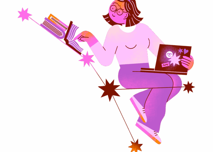A cancer thumbing through books on stars