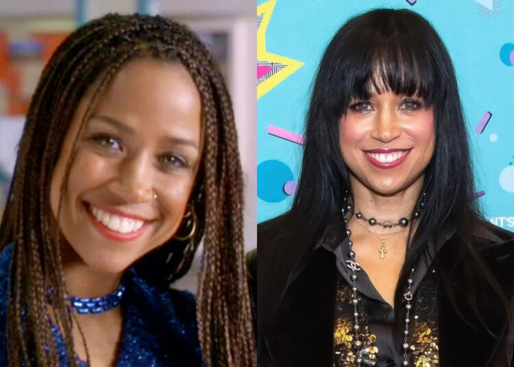 Split image of actress Stacey Dash. Shown on the left in a still from Clueless, dated 1995. On the right, in 2023 at '90s con.