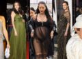 Celebrity women in stylish outfits celebrating pregnancy at various events.