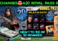 BGMI 4.5 UPDATE ROYAL PASS / BGMI A20 ROYAL PASS REWARDS RELEASE DATE / A20 1 TO 100 RP REWARDS