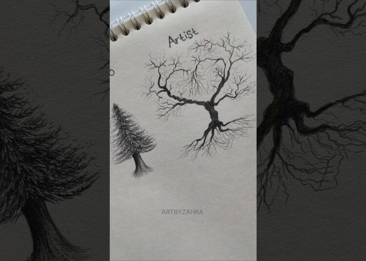 Artist vs pro ✨🌲#artbyzahra #howtodraw #tree #tutorial #shorts #art