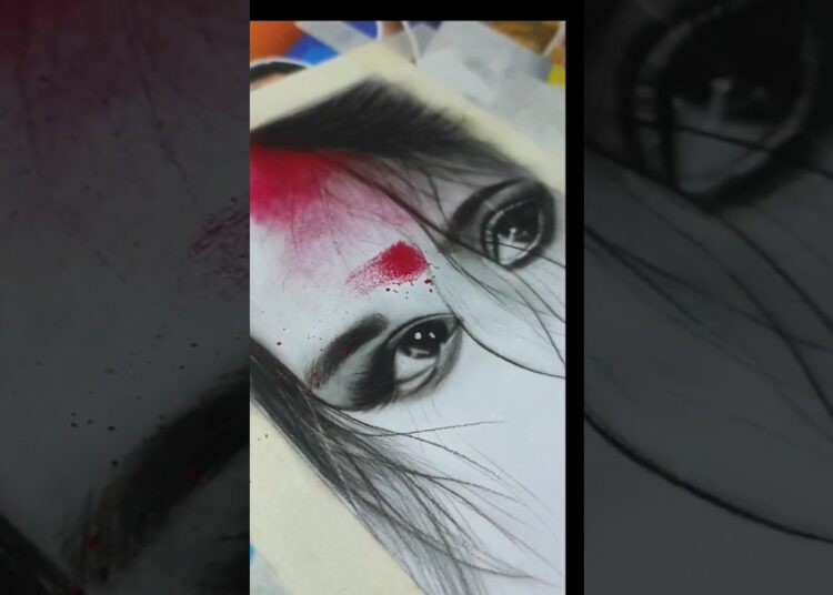 Realistic Portrait Sketch of a woman with Charcoal & Sindoor Art 🎨🔥 #art #drawing #rudraart
