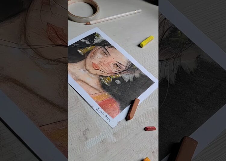 beautiful girl painting by soft pastel🎶😊 #art #쩐다 #ytshorts #drawing #휙봐 #painting #sketch