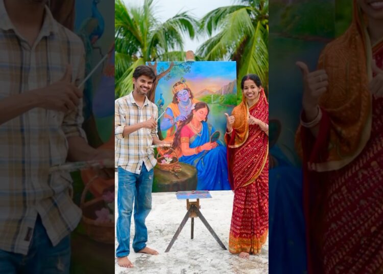 Peaceful village life India | Radha Krishna #villagelife #painting #artist #art #holi