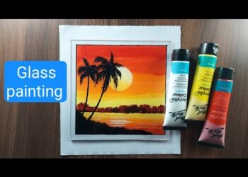Glass painting sunset drawing : tutorial #shorts