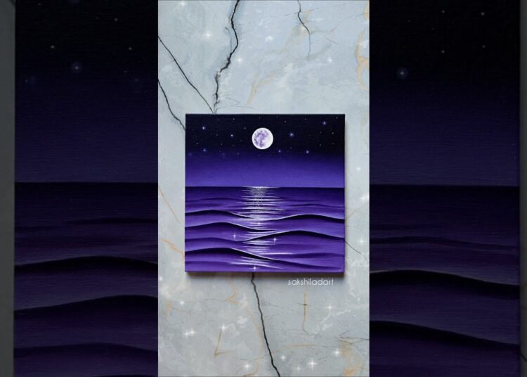 moonlight dancing across violet waves 💜✨️ #canvaspainting #art #acrylicpainting