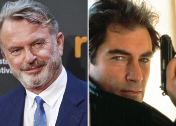 Split image of Sam Neill and Timothy Dalton in James Bond