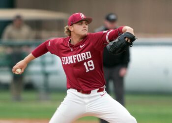 Stanford Cardinal starting pitcher Joey Volchko (19) throws a pitch against the Xavier Musketeers during the second inning at Sunken Diamond.