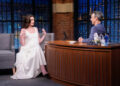 Anne Hathaway as a guest on Late Night with Seth Meyers Season 13