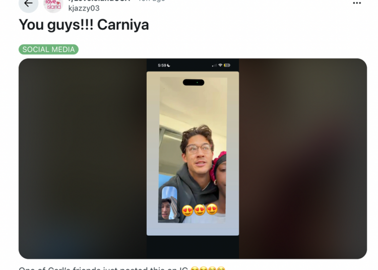 A group video call featuring two friends reacting excitedly on social media.