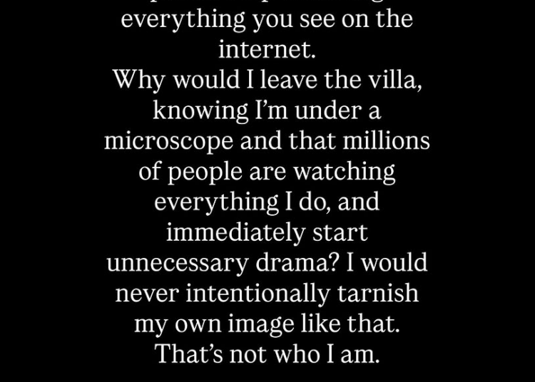 Text on a dark background expressing thoughts on online perceptions and gratitude for support.