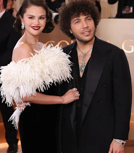 Selena Gomez and Benny Blanco attend the 83rd Annual Golden Globe Awards at the Beverly Hilton on Jan. 11, 2026, in Beverly Hills, California.