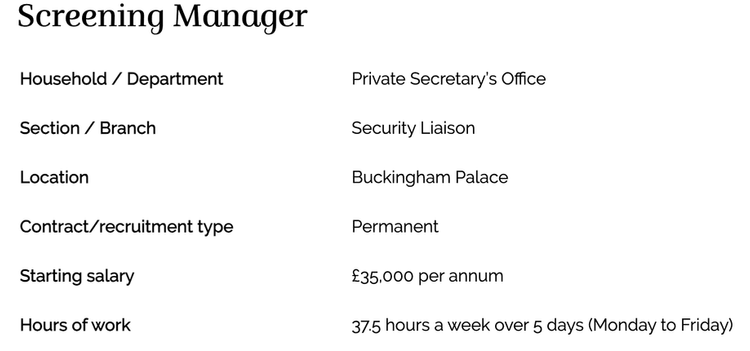 Screening Manager role | Source: ROYAL HOUSEHOLD